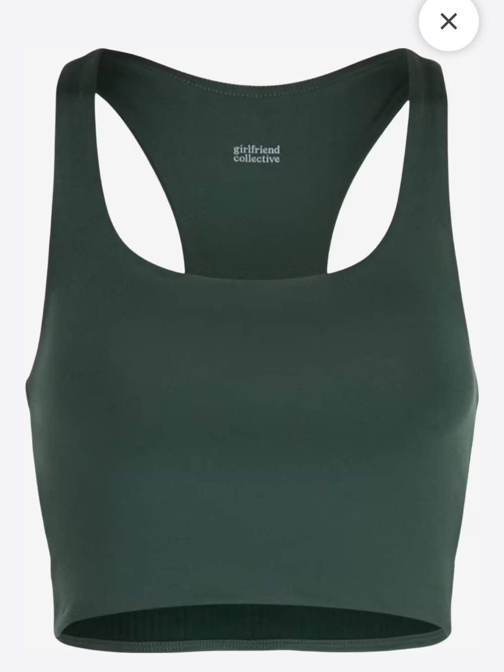 Girlfriend Collective Paloma Racerback Bra. Evergreen Color.